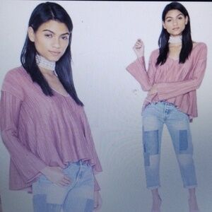 Free People Sundae Pull over Bell sleeve Linen blend Dusty Rose light weight sma